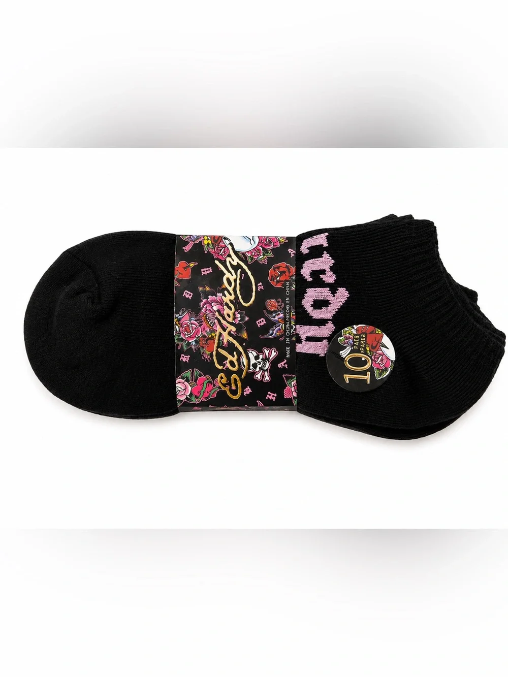Ed Hardy 10 Pack Women’s Low Cut Socks Black Tattoo Graphic NWT
